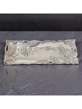 New Arthur Court Magnolia Oblong Serving Tray 19" Aluminum Floral W Original Box